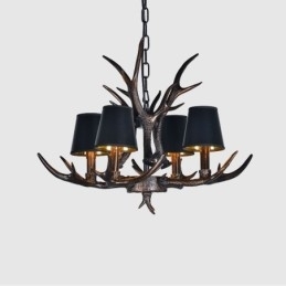 4-lichts zwarte rustieke artistieke retro gewei antieke kroonluchter met kappen