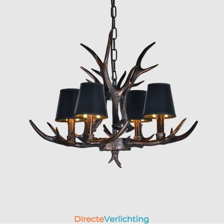 4-lichts zwarte rustieke artistieke retro gewei antieke kroonluchter met kappen 4-lichts zwarte rustieke artistieke retro gewei antieke kroonluchter met kappen
