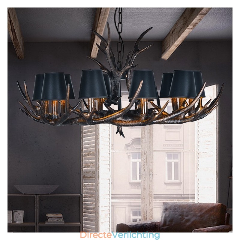 Retro Antler antieke kroonluchter met kappen