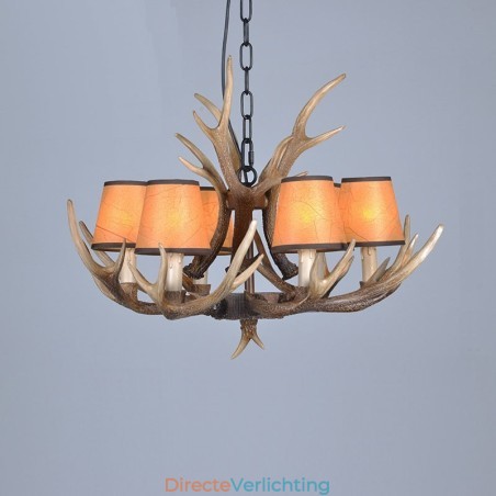 6-lichts rustieke artistieke retro gewei antieke kroonluchter met kappen 6-lichts rustieke artistieke retro gewei antieke kroonluchter met kappen