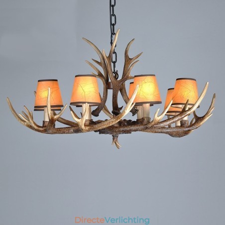 8-lichts rustieke artistieke retro gewei antieke kroonluchter met kappen 8-lichts rustieke artistieke retro gewei antieke kroonluchter met kappen