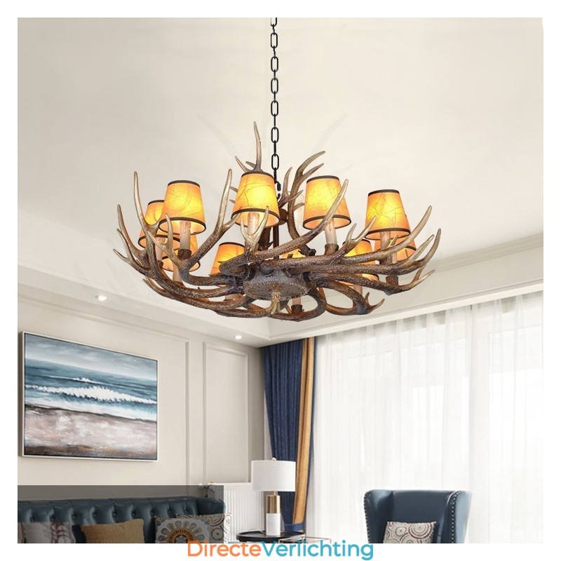 Retro Antler antieke kroonluchter met kappen