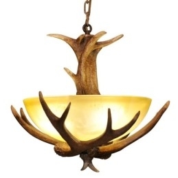 Eén licht rustieke artistieke retro gewei antieke hanglamp met glazen kap