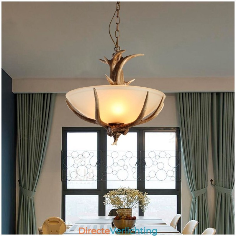 Eén licht rustieke artistieke retro gewei antieke hanglamp met glazen kap