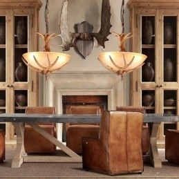 Eén licht rustieke artistieke retro gewei antieke hanglamp met glazen kap
