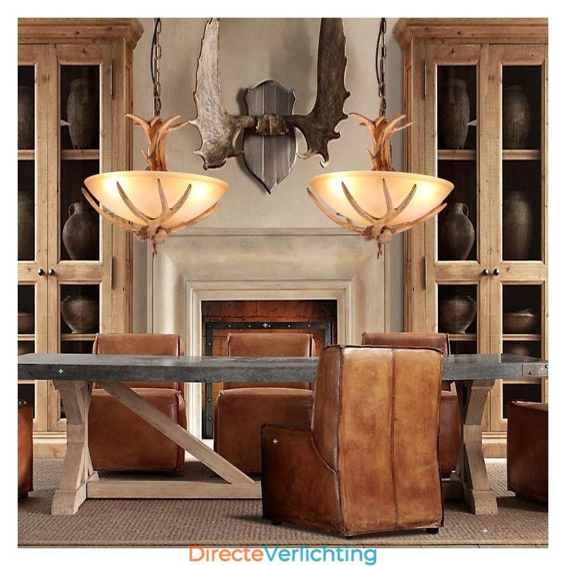 Eén licht rustieke artistieke retro gewei antieke hanglamp met glazen kap