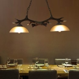 2-lichts zwarte rustieke artistieke retro gewei antieke hanglamp met glazen kap