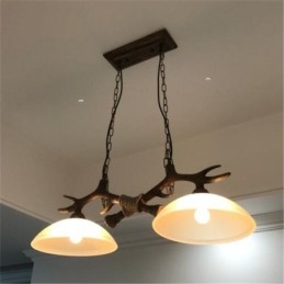 2-lichts zwarte rustieke artistieke retro gewei antieke hanglamp met glazen kap