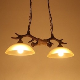 2-lichts zwarte rustieke artistieke retro gewei antieke hanglamp met glazen kap