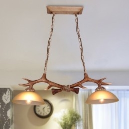 2 Lichtbruine rustieke artistieke retro gewei antieke hanglamp met glazen kap