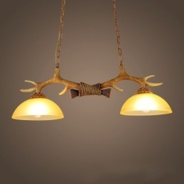 2 Lichtbruine rustieke artistieke retro gewei antieke hanglamp met glazen kap