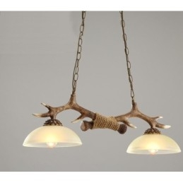 2 Lichtbruine rustieke artistieke retro gewei antieke hanglamp met glazen kap
