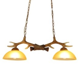 2 Lichtbruine rustieke artistieke retro gewei antieke hanglamp met glazen kap