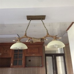 2 Lichtbruine rustieke artistieke retro gewei antieke hanglamp met glazen kap