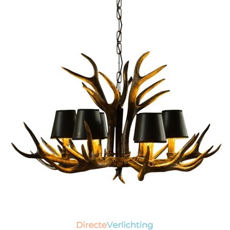 6-lichts zwarte rustieke artistieke retro gewei antieke kroonluchter met kappen 6-lichts zwarte rustieke artistieke retro gewei antieke kroonluchter met kappen
