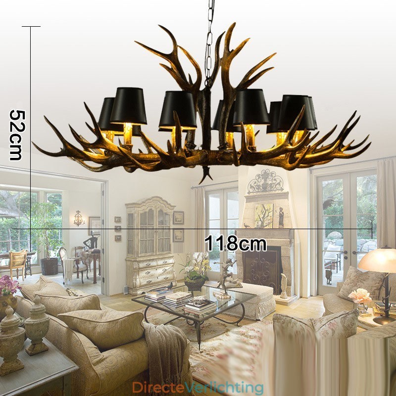 Retro Antler antieke kroonluchter met kappen