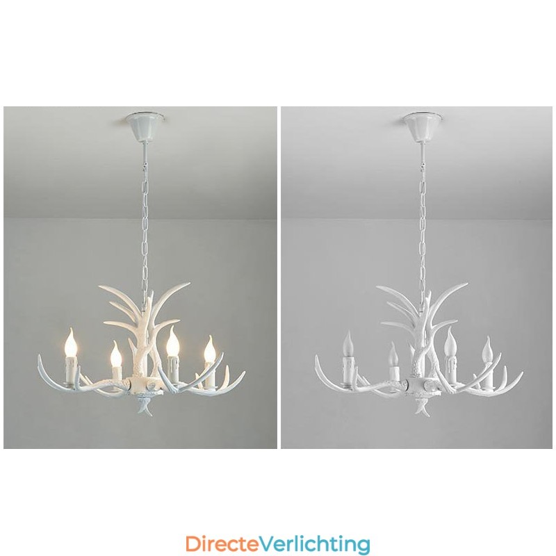 4-lichts witte rustieke artistieke retro gewei antieke kroonluchter