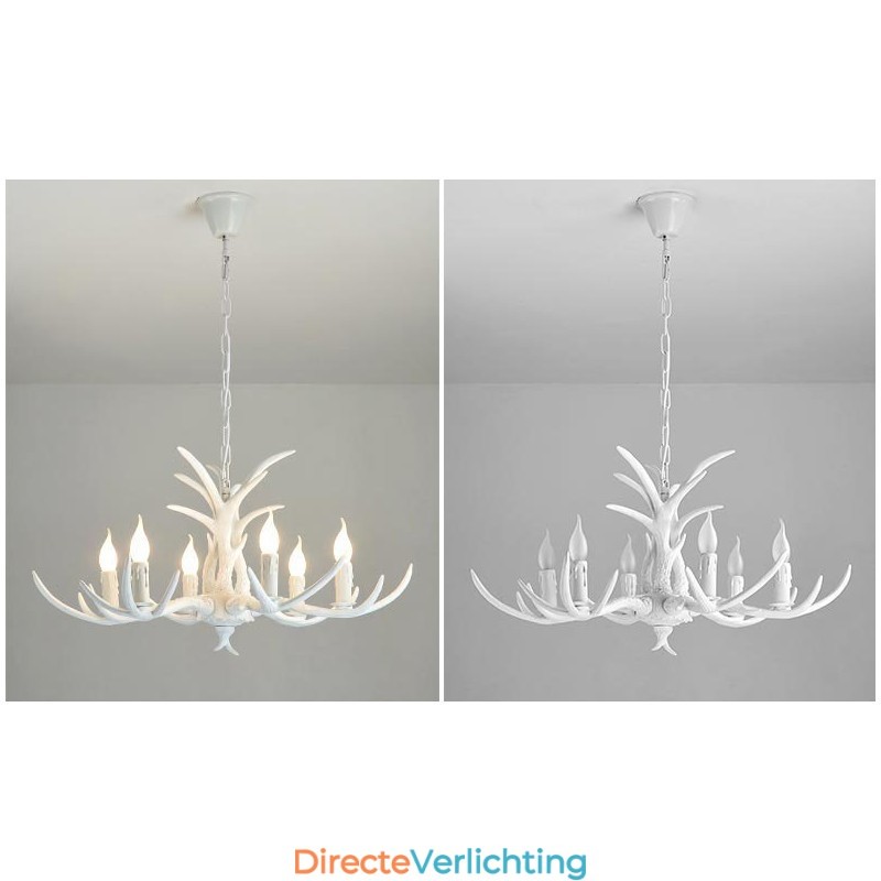 6-lichts witte rustieke artistieke retro gewei antieke kroonluchter