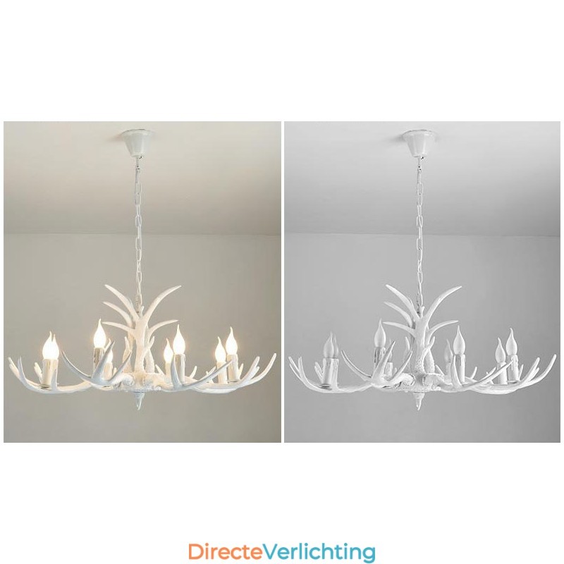 8-lichts witte rustieke artistieke retro gewei antieke kroonluchter