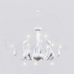 12 Lichts Moderne Zwaan Witte Metalen Kroonluchter Hanglamp