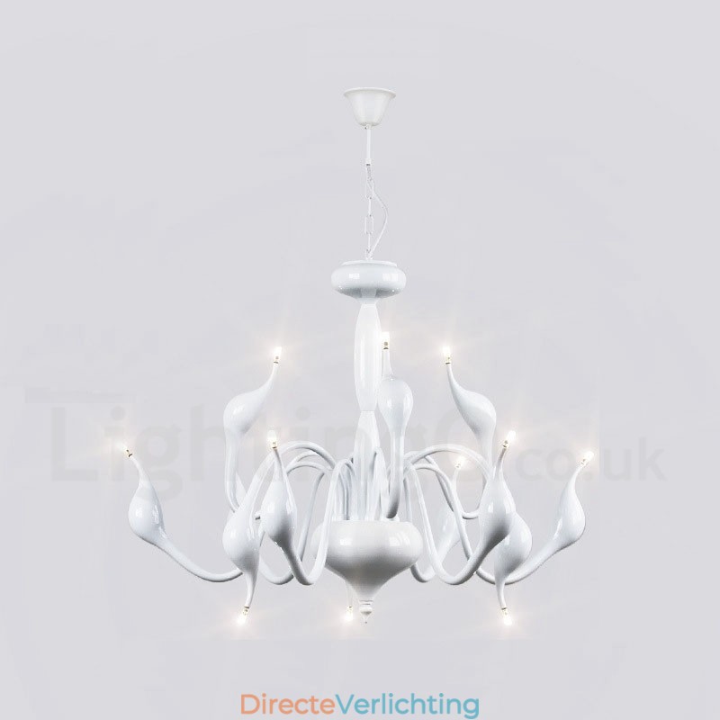 12 Lichts Moderne Zwaan Witte Metalen Kroonluchter Hanglamp
