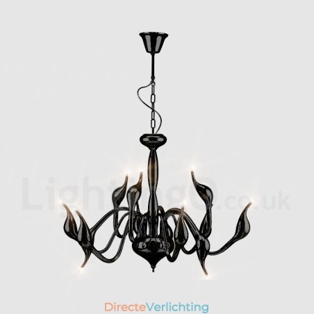 12 Lichts Moderne Zwaan Zwarte Metalen Kroonluchter Hanglamp 12 Lichts Moderne Zwaan Zwarte Metalen Kroonluchter Hanglamp