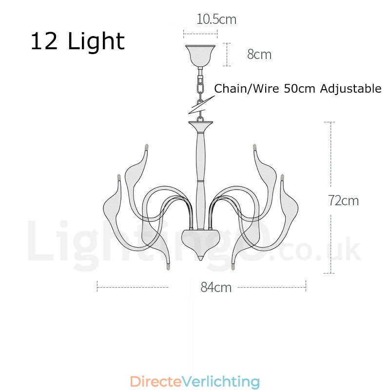 12 Lichts Moderne Zwaan Zwarte Metalen Kroonluchter Hanglamp