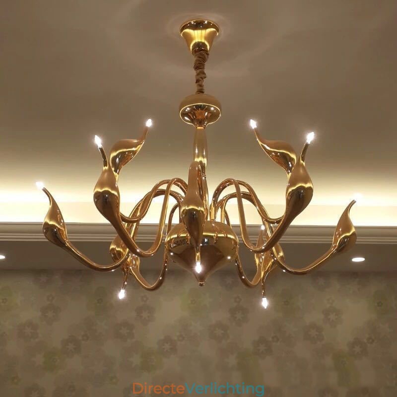 12 Lichts Moderne Zwaan Goud Metalen Kroonluchter Hanglamp