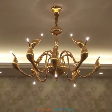 12 Lichts Moderne Zwaan Goud Metalen Kroonluchter Hanglamp 12 Lichts Moderne Zwaan Goud Metalen Kroonluchter Hanglamp