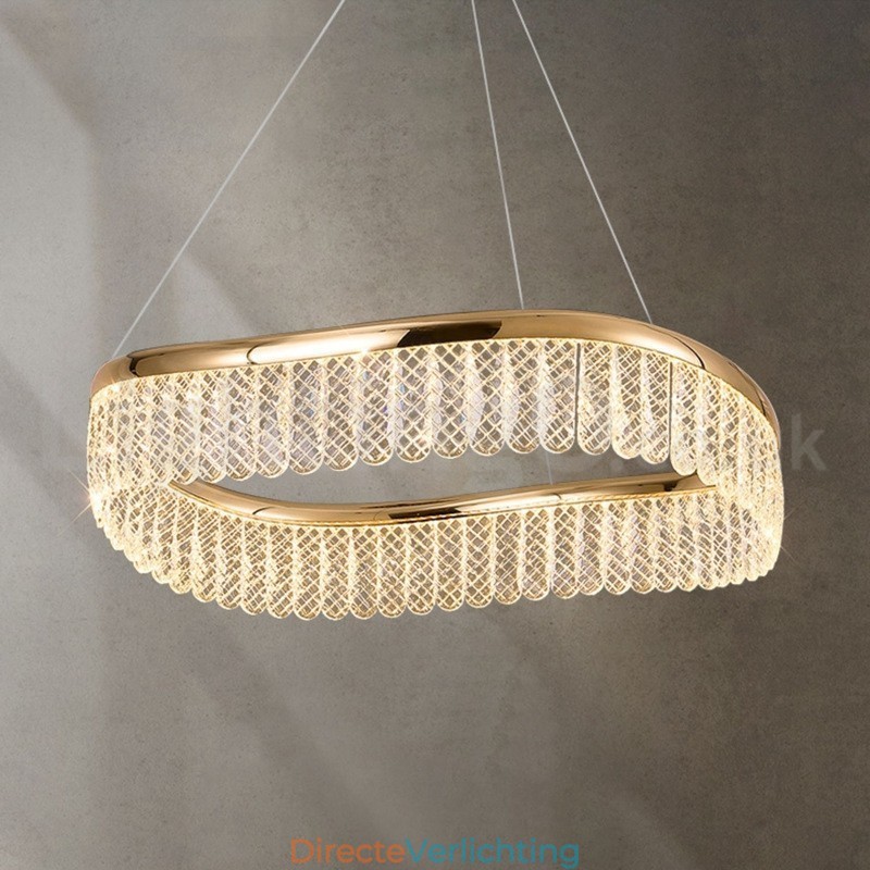 Vierkante kristallen hanglamp 1 2 ringen K9 kristal binnen plafondarmatuur