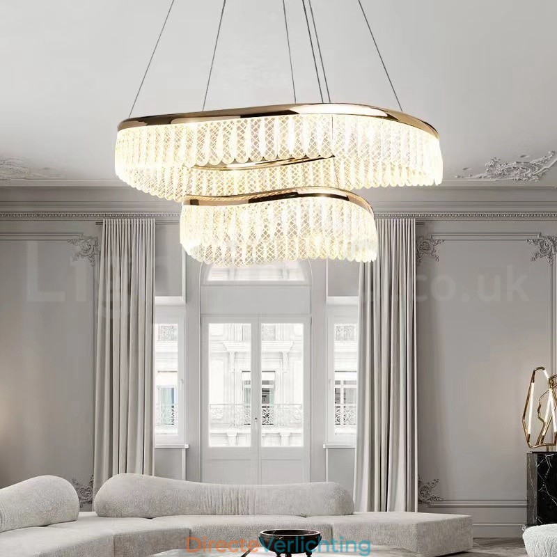 Vierkante kristallen hanglamp 1 2 ringen K9 kristal binnen plafondarmatuur