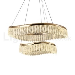 Vierkante kristallen hanglamp 1 2 ringen K9 kristal binnen plafondarmatuur