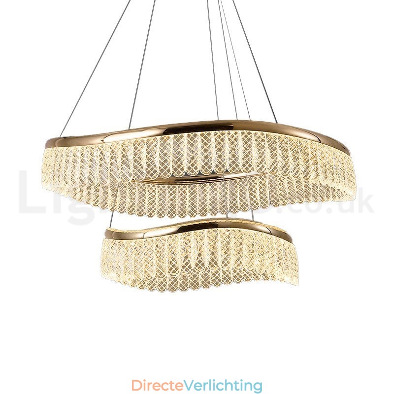 Vierkante kristallen hanglamp 1 2 ringen K9 kristal binnen plafondarmatuur