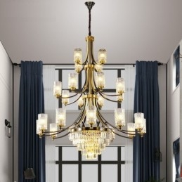 Grote luxe koperen kristallen kroonluchter voor 12+8+4 lampenhouders
