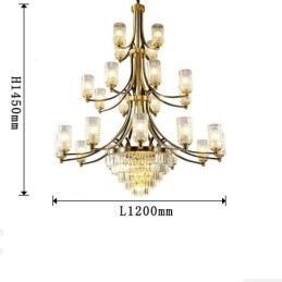 Grote luxe koperen kristallen kroonluchter voor 12+8+4 lampenhouders