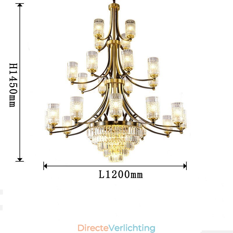 Grote luxe koperen kristallen kroonluchter voor 12+8+4 lampenhouders