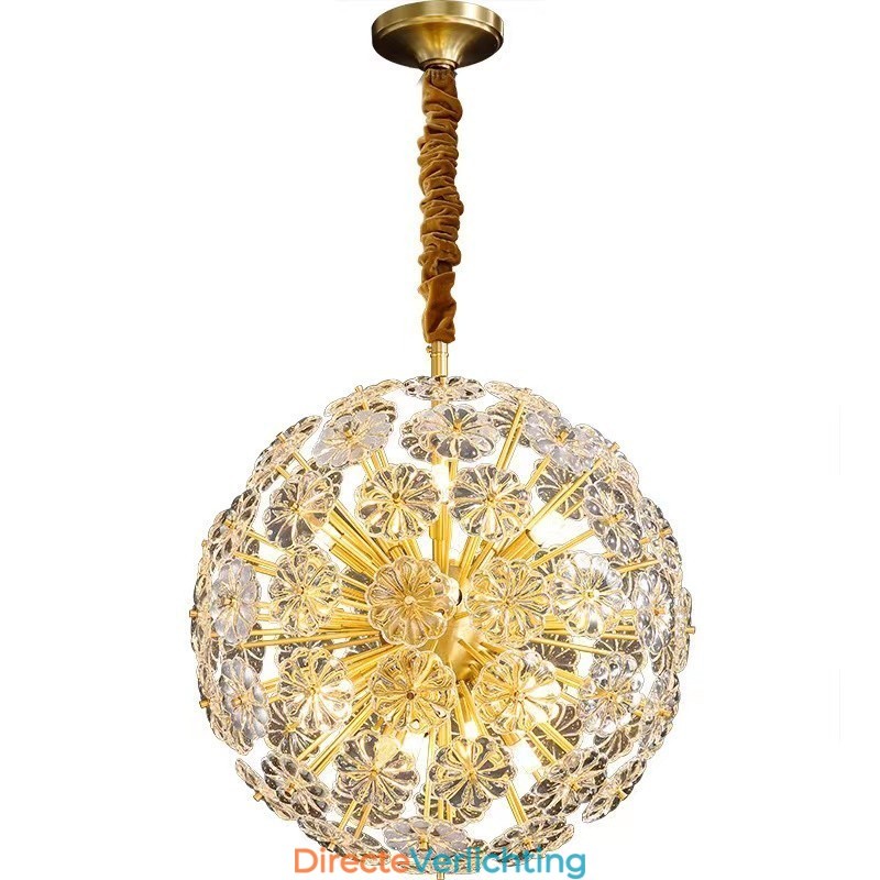 Nordic bolvormige messing paardenbloem kristal hanglamp