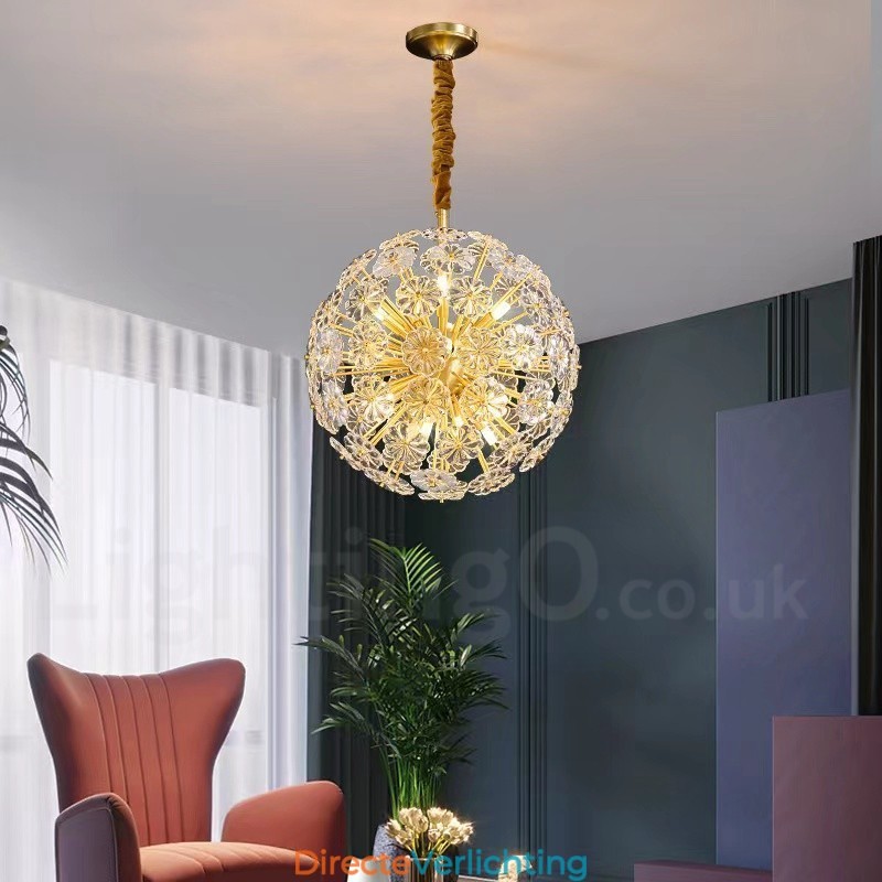 Nordic bolvormige messing paardenbloem kristal hanglamp
