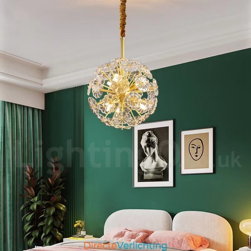 Nordic bolvormige messing paardenbloem kristal hanglamp