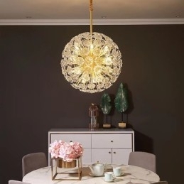 Nordic bolvormige messing paardenbloem kristal hanglamp