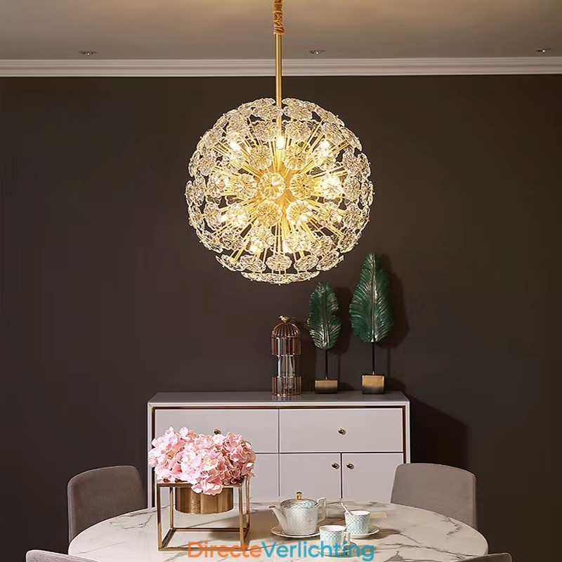 Nordic bolvormige messing paardenbloem kristal hanglamp