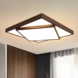 Twee lagen vierkante zwarte walnoothouten moderne eigentijdse Scandinavische stijl plafondlamp van hout, kan ook als wandlamp worden gebruikt