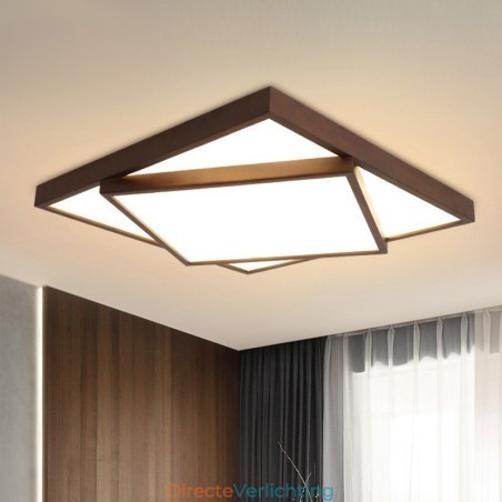 Twee lagen vierkante zwarte walnoothouten moderne eigentijdse Scandinavische stijl plafondlamp van hout, kan ook als wandlamp worden gebruikt Twee lagen vierkante zwarte walnoothouten moderne eigentijdse Scandinavische stijl plafondlamp van hout, kan ook als wandlamp worden gebruikt