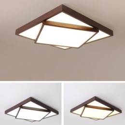 Twee lagen vierkante zwarte walnoothouten moderne eigentijdse Scandinavische stijl plafondlamp van hout, kan ook als wandlamp worden gebruikt