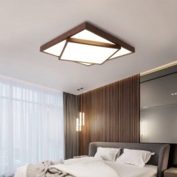 Twee lagen vierkante zwarte walnoothouten moderne eigentijdse Scandinavische stijl plafondlamp van hout, kan ook als wandlamp worden gebruikt