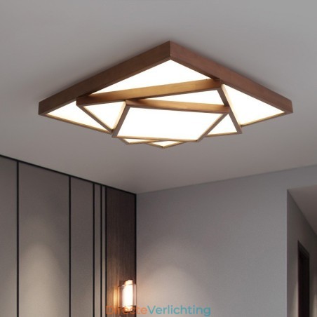 3 lagen vierkante zwarte walnoothouten moderne eigentijdse Scandinavische stijl plafondlamp van hout, kan ook als wandlamp worden gebruikt 3 lagen vierkante zwarte walnoothouten moderne eigentijdse Scandinavische stijl plafondlamp van hout, kan ook als wandlamp worden gebruikt