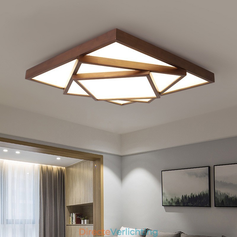3 lagen vierkante zwarte walnoothouten moderne eigentijdse Scandinavische stijl plafondlamp van hout, kan ook als wandlamp worden gebruikt