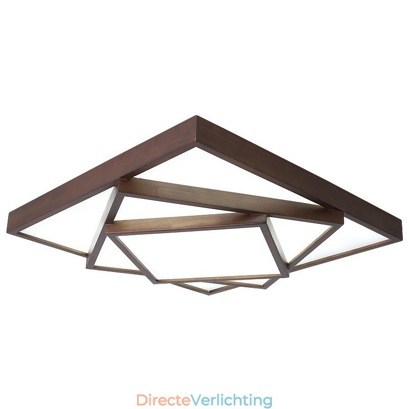 3 lagen vierkante zwarte walnoothouten moderne eigentijdse Scandinavische stijl plafondlamp van hout, kan ook als wandlamp worden gebruikt
