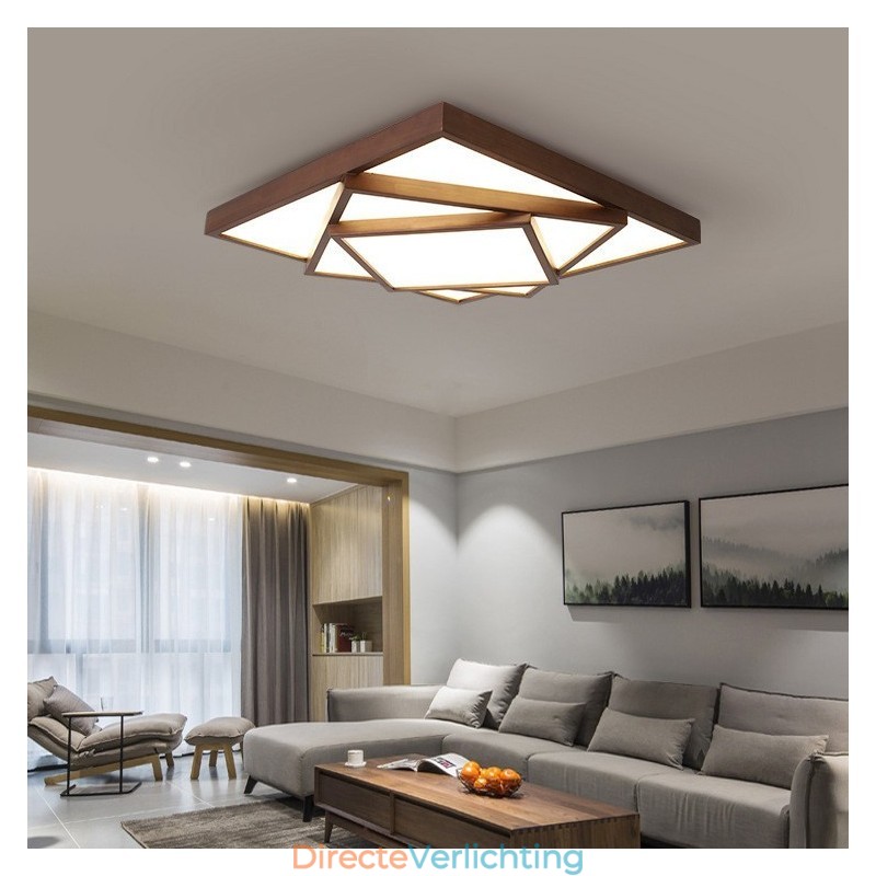 3 lagen vierkante zwarte walnoothouten moderne eigentijdse Scandinavische stijl plafondlamp van hout, kan ook als wandlamp worden gebruikt