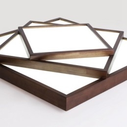 3 lagen vierkante zwarte walnoothouten moderne eigentijdse Scandinavische stijl plafondlamp van hout, kan ook als wandlamp worden gebruikt